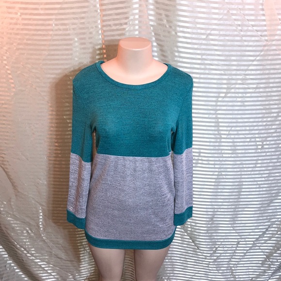 Teal Grey Color Block Long Sleeve Oversized Tunic - Picture 2 of 9